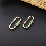 925 Silver Green Zircon Rectangle Earrings European Pop Jewelry
