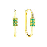 925 Silver Green Zircon Rectangle Earrings European Pop Jewelry