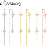925 Silver Snowflake Long Chain Wedding Earrings European Pop Jewelry