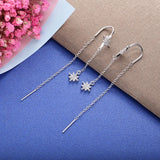 925 Silver Snowflake Long Chain Wedding Earrings European Pop Jewelry