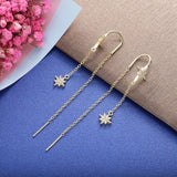 925 Silver Snowflake Long Chain Wedding Earrings European Pop Jewelry
