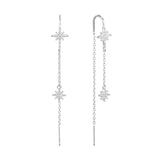 925 Silver Snowflake Long Chain Wedding Earrings European Pop Jewelry