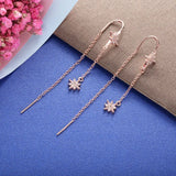 925 Silver Snowflake Long Chain Wedding Earrings European Pop Jewelry