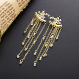 925 Silver Tassel Piercing Earrings CZ Star Pendant