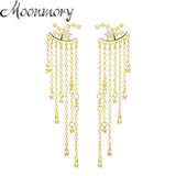 925 Silver Tassel Piercing Earrings CZ Star Pendant