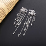 925 Silver Tassel Piercing Earrings CZ Star Pendant