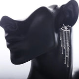 925 Silver Tassel Piercing Earrings CZ Star Pendant