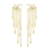 925 Silver Tassel Piercing Earrings CZ Star Pendant