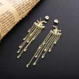 925 Silver Tassel Piercing Earrings CZ Star Pendant