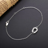 925 Silver U-shaped Bracelet Crystal CZ Letter Jewelry Adjustable Chain