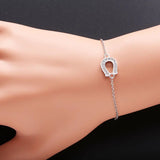 925 Silver U-shaped Bracelet Crystal CZ Letter Jewelry Adjustable Chain