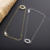 925 Silver U-shaped Bracelet Crystal CZ Letter Jewelry Adjustable Chain