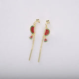 925 Silver Watermelon Chain Earrings Women's Fruit Dangle Piercing Jewelry
