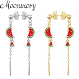 925 Silver Watermelon Chain Earrings Women's Fruit Dangle Piercing Jewelry