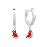 Sterling Silver Watermelon Pendant Hoop Earrings Enamel Fruit Collection