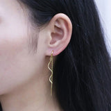 925 Silver Wave Chain Wedding Threader Earrings European Pop Jewelry