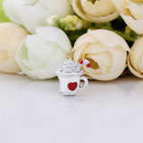 925 Sterling Silver Warm Cocoa Red Ename Cup Charm Bead