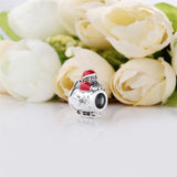 925 Sterling Silver Red Enamel Santa Space Christmas Men Charms Beads