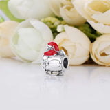 925 Sterling Silver Red Enamel Santa Space Christmas Men Charms Beads