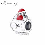 925 Sterling Silver Red Enamel Santa Space Christmas Men Charms Beads