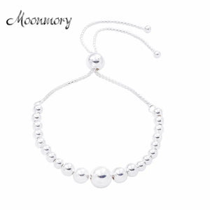 925 Silver String of Beads Sliding Bracelet & Bangle Women Charm Jewelry