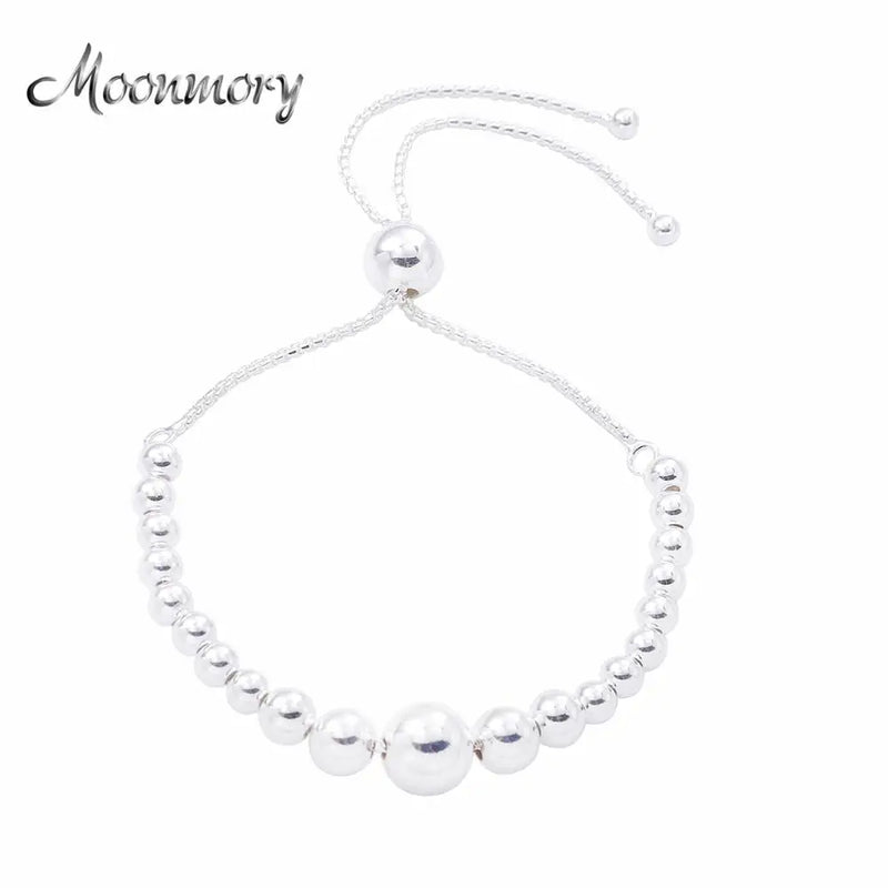 925 Silver String of Beads Sliding Bracelet & Bangle Women Charm Jewelry