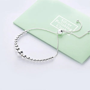 925 Silver String of Beads Sliding Bracelet & Bangle Women Charm Jewelry