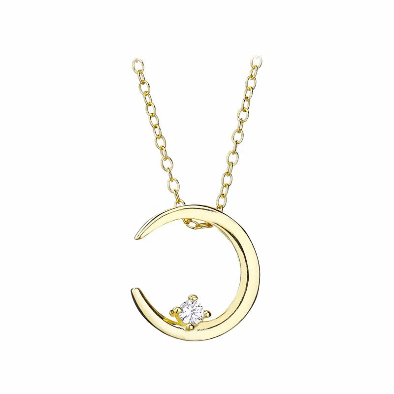 925 Sterling Silver Moon Pendant CZ Crystal Necklace