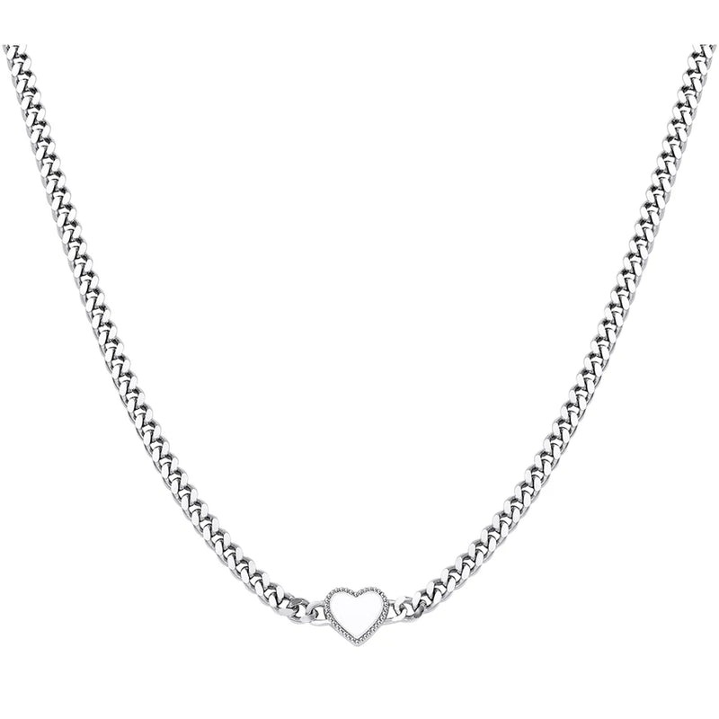 925 Silver Net Chain Necklace Enamel Heart Pendant Choker