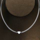 925 Silver Net Chain Necklace Enamel Heart Pendant Choker