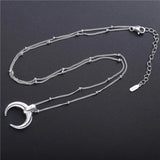 925 Silver Moon Pendant Necklace For Women Long Chain