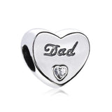 925 Silver Heart Zircon Dad's Love Charm Clear CZ Beads Bracelet Jewelry