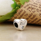 925 Silver Heart Zircon Dad's Love Charm Clear CZ Beads Bracelet Jewelry