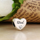 925 Silver Heart Zircon Dad's Love Charm Clear CZ Beads Bracelet Jewelry