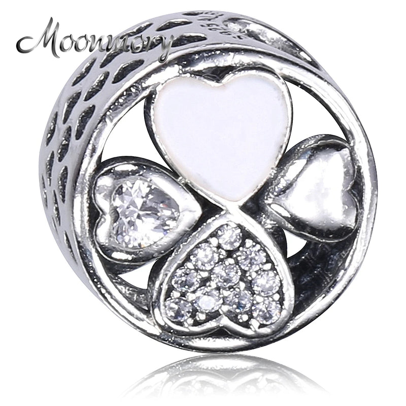 925 Silver Clover Flower Charms Beads With Full Zircon