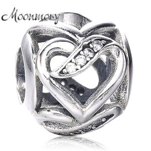 Spring 925 Silver Ribbons of Love Bead Charm With Clear Zircon