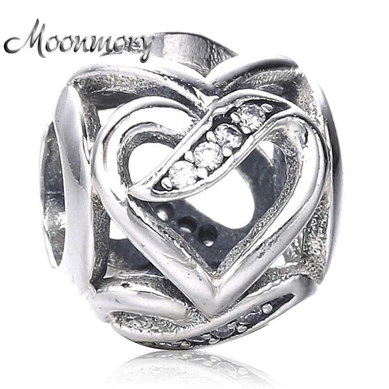 Spring 925 Silver Ribbons of Love Bead Charm With Clear Zircon