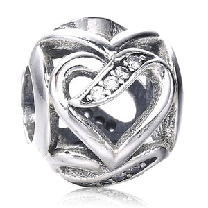 Spring 925 Silver Ribbons of Love Bead Charm With Clear Zircon