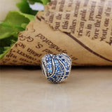 Sterling Silver Spring Aqua Heart Charm Bead for Bracelet DIY Jewelry