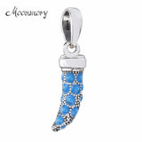 Summer 925 Silver Cyan Crystal Horn Pendant Charms
