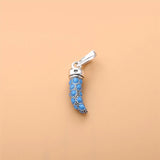 Summer 925 Silver Cyan Crystal Horn Pendant Charms