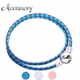 Summer Ivory Pink Braided Double Leather Charm Bracelet
