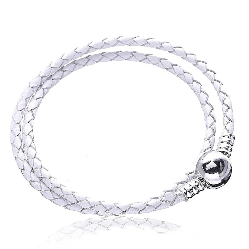 Summer Ivory Pink Braided Double Leather Charm Bracelet