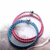 Summer Ivory Pink Braided Double Leather Charm Bracelet