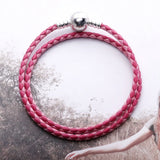 Pink Double Woven Bracelet 925 Silver Snake Leather DIY Jewelry