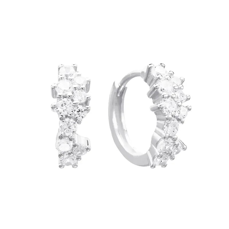 925 Silver Huggie Hoop Earrings CZ Stones Europe Jewelry Sizes