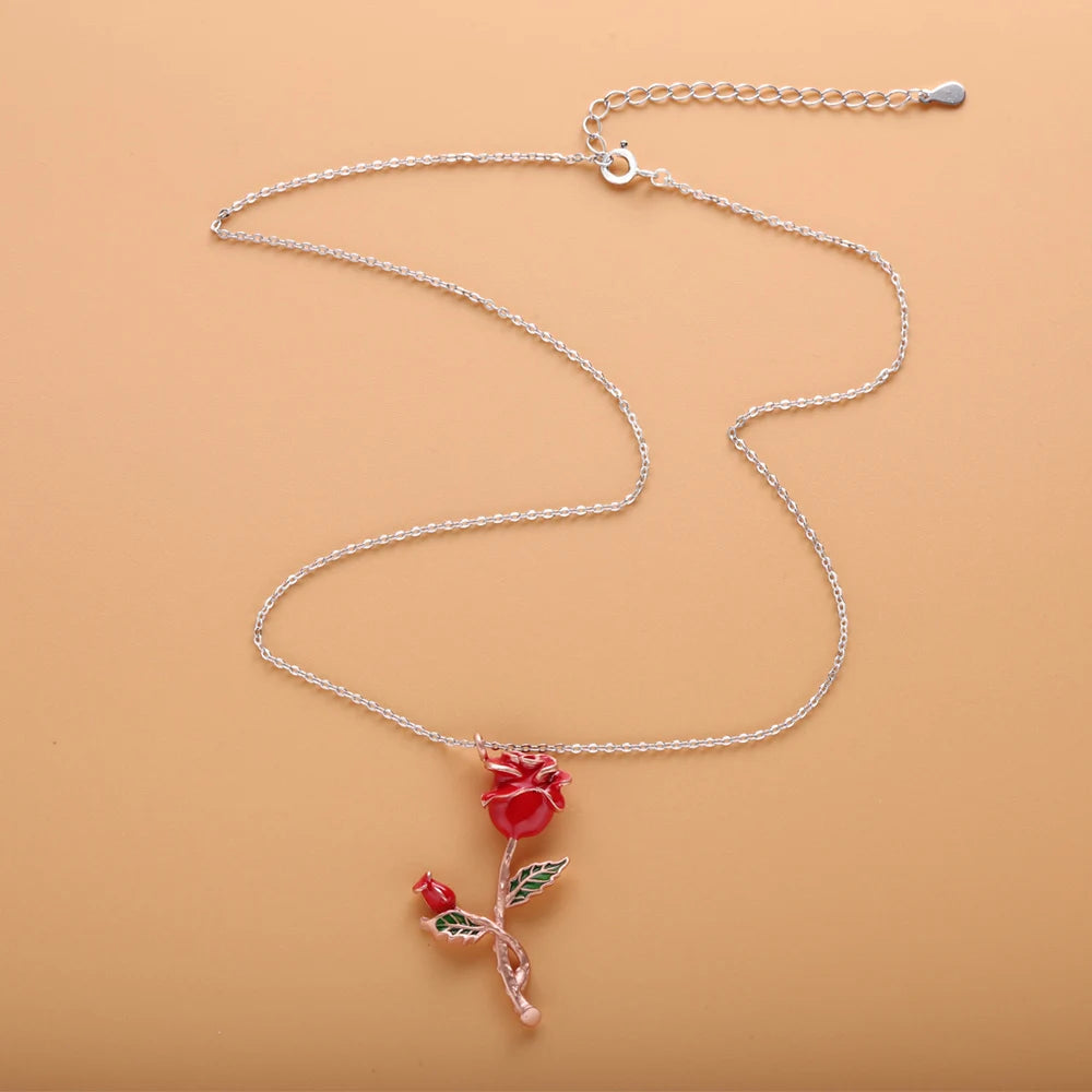 925 Sterling Silver Rose Flower Pendant Necklace
