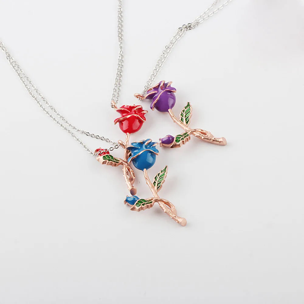 925 Sterling Silver Rose Flower Pendant Necklace