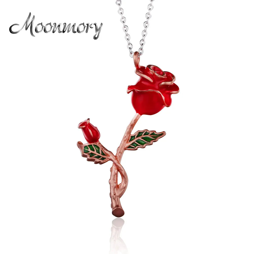 925 Sterling Silver Rose Flower Pendant Necklace