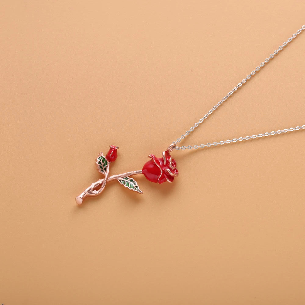 925 Sterling Silver Rose Flower Pendant Necklace